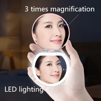 

LED Mini Makeup Mirror Magnify Hand Held Fold Small Portable Micro USB Connect Cable Built-in Battery Chargeable