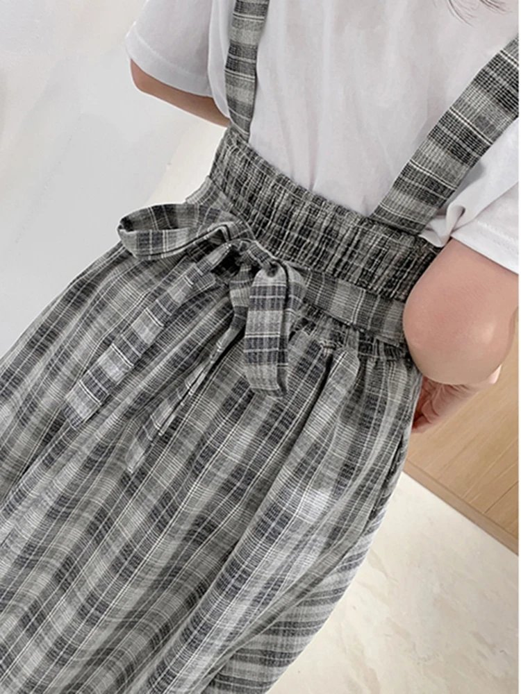 Женская винтажная клетчатая юбка Повседневная Длинная на бретельках с высокой
