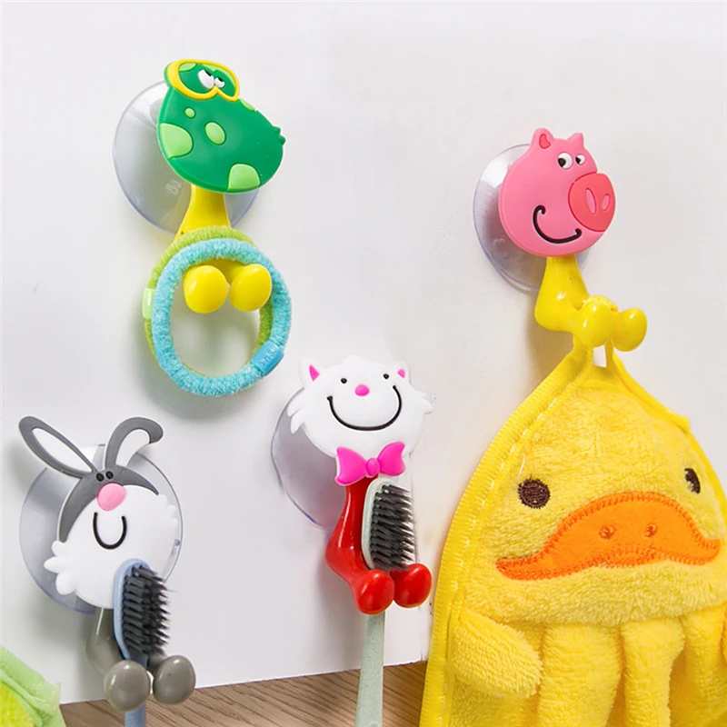 

Cute Cat Frog Rabbit Cartoon Animal Toothbrush Holder hooks Suction Cup Wall Hooks Bathroom Set Accessories