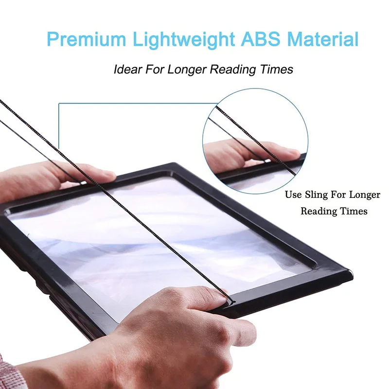 Magnifying Glass Reading Magnifier 1pc Portable A4 Full Page 3X Foldable Hands Free With LED Lights