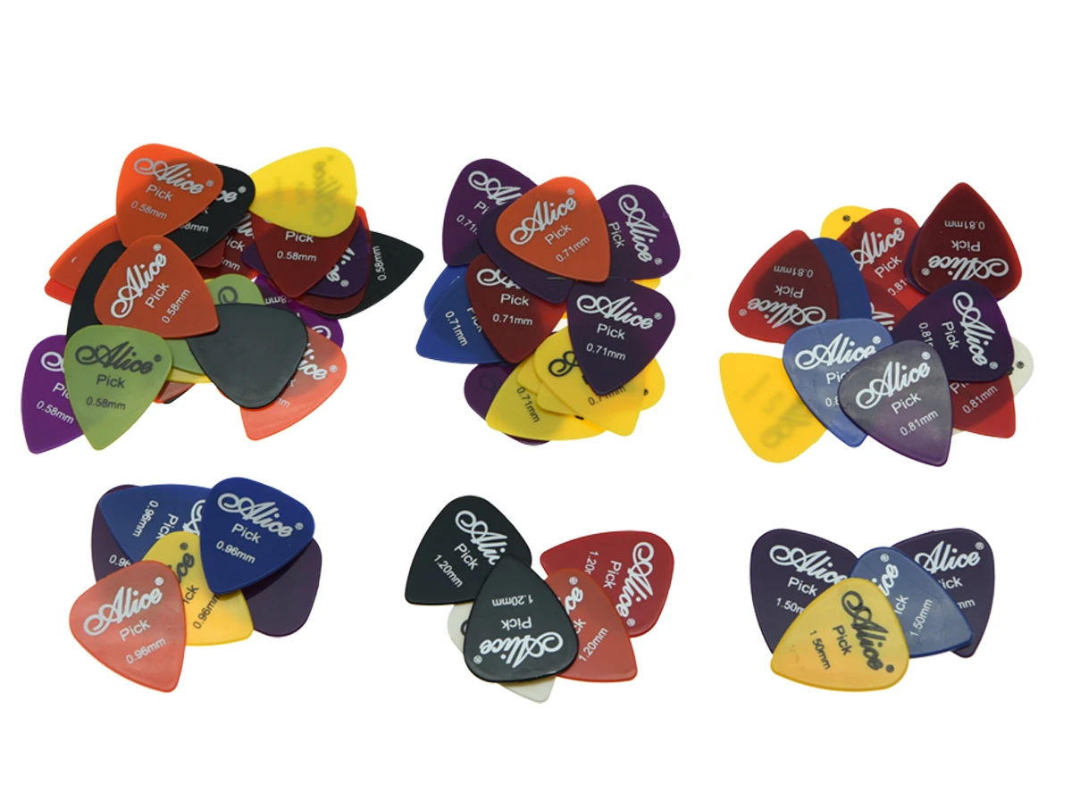 

50pcs Alice Glossy ABS Guitar Pick with Assorted Colors 6 Thickness 0.58/0.71/0.81/0.96/1.2/1.5