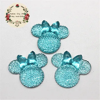 

100pcs Kawaii Lake Blue Resin Bling Minnie Mouse Flatback Cabochon DIY hair bow center scrapbooking,25*27.5mm