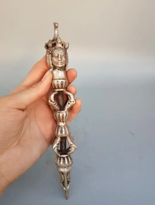 

Chinese collection white copper Three-sided Buddha head Exorcism multiplier