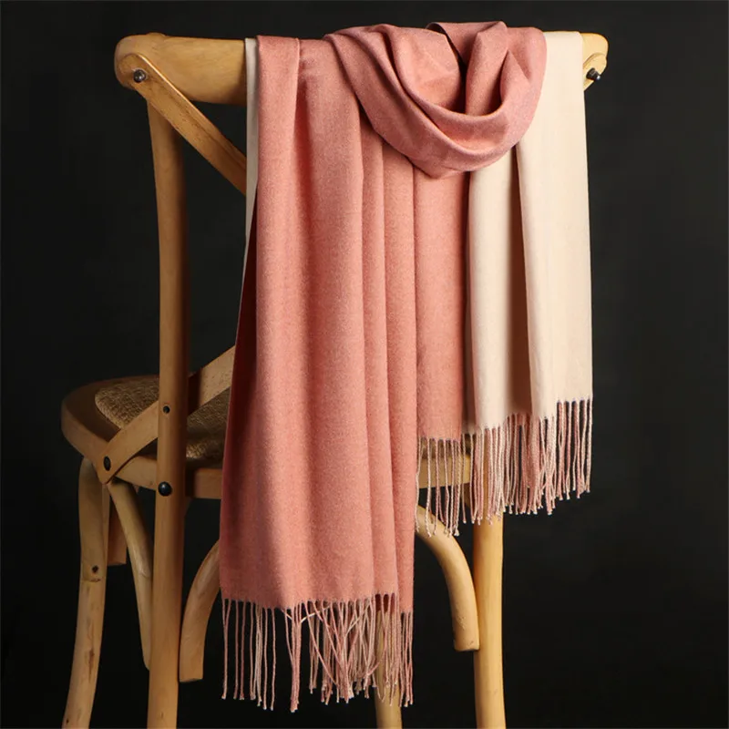 

RUNMEIFA Luxury Brand 2019 Winter Warm Solid Cashmere Scarves Double Sides High Quality Long Tassels Women Thicken Wraps Shawls