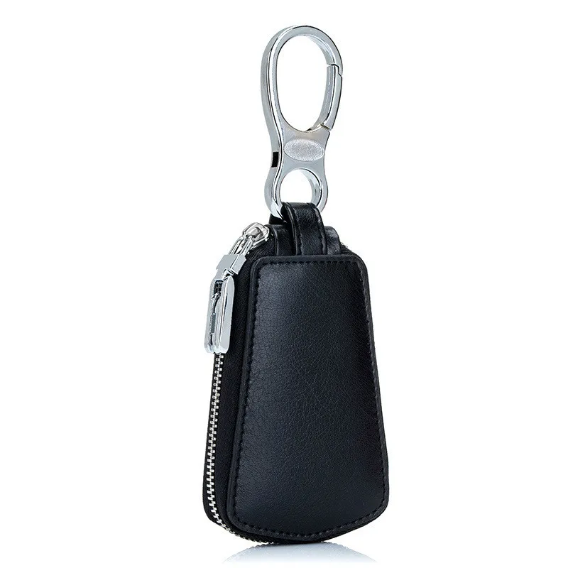 Кошелек для ключей от автомобиля из натуральной кожи, мужской держатель для ключей, органайзер для ключей, женский брелок на молнии, чехол для ключей, сумка, кошелек, QB162 - Цвет: Black