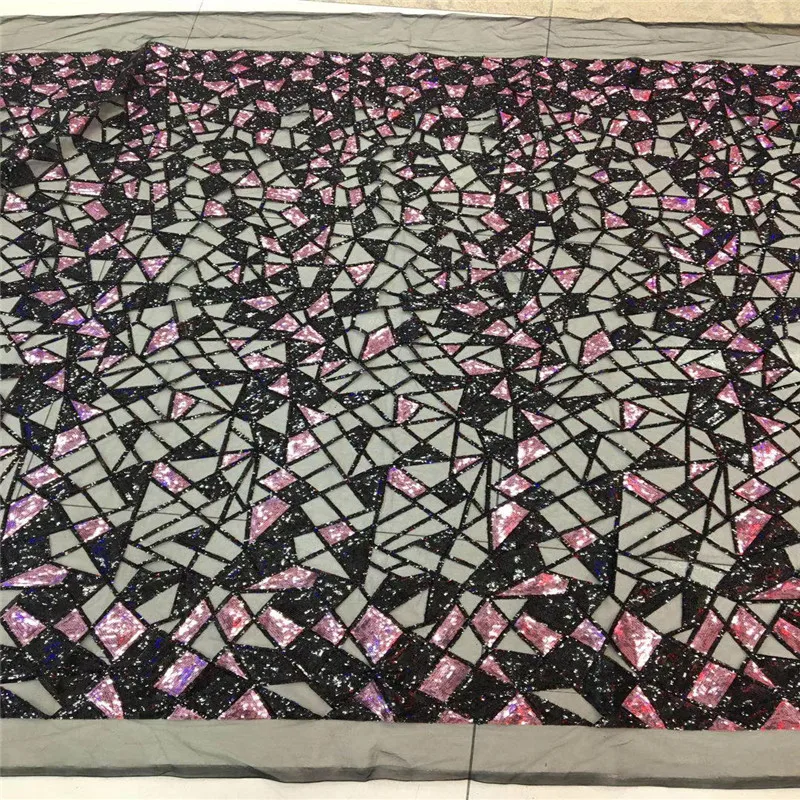 

New Coming Pink/Black African Lace Fabric Latest Net Lace Bridal High Quality Nigerian French Tulle Lace with Sequins X1435