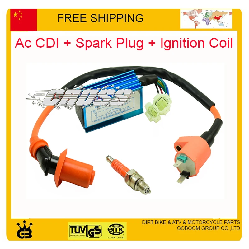 

125cc 150cc 250cc GY6 scooter CDI igintion coil Performance 6 pin Racing ac CDI Box +Ignition Coil + spark plug For GY6 Scooter