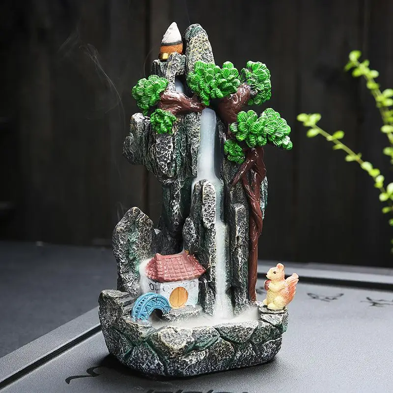 

Resin Smoke Waterfall Backflow Incense Burner Lofty Mountains And Flowing Water Incense Holder Cascada De Incienso Home Decor