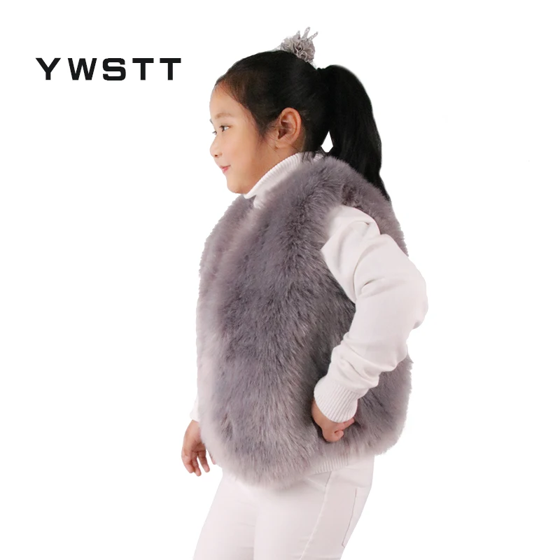 Ywstt/детский меховой жилет пальто из искусственного меха лисы г. Детский Теплый жилет детская зимняя куртка, пальто из искусственного меха для мальчиков и девочек