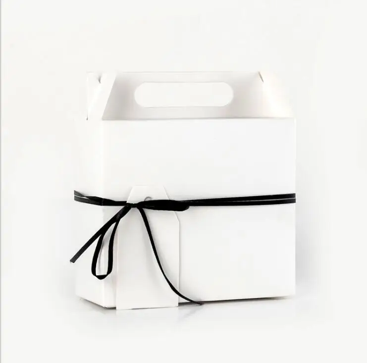 Европейская Подарочная коробка из крафт-бумаги, упаковочная коробка для свадебного конфетного торта, портативный чехол, большой размер 14,5x6,5x16 см, с карточкой и лентой - Цвет: B