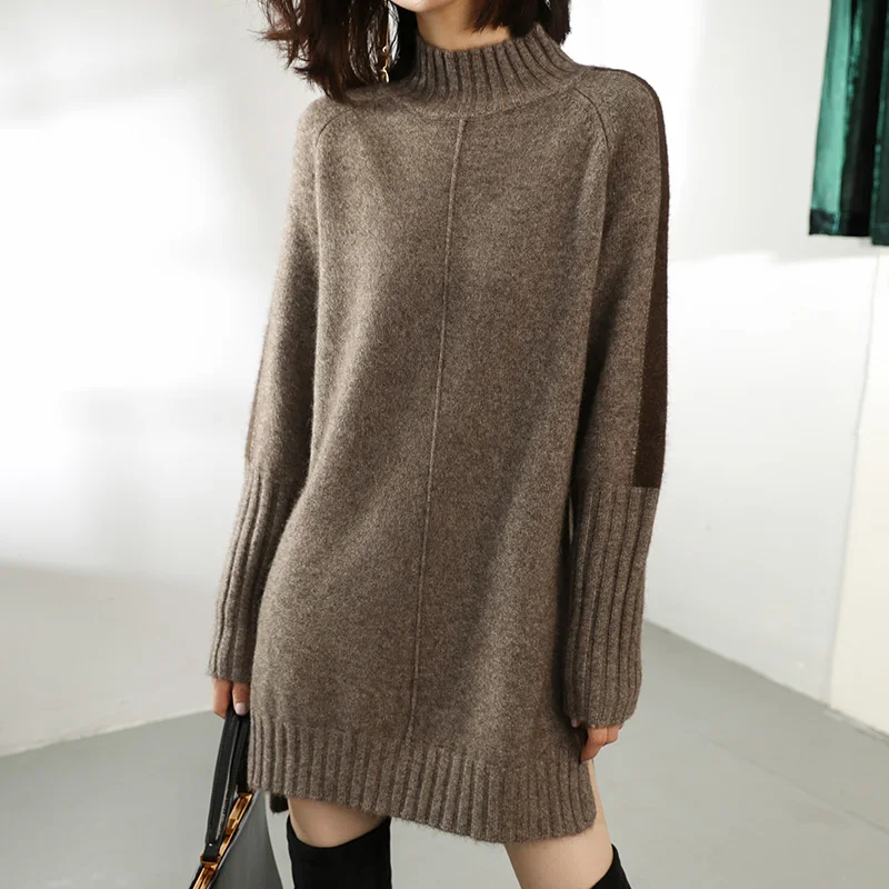Осенний и зимний кашемировый свитер женский с высоким воротником утолщенный пуловер Свободный свитер большой размер Вязаная Шерстяная Рубашка