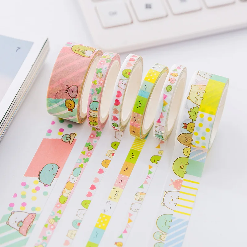 

3 pcs/lot DIY Cute Cartoon Kawaii Animals Masking Tape Sumikko Gurashi Washi Tape Decorative AdhesiveTape Kids Gift Stationery