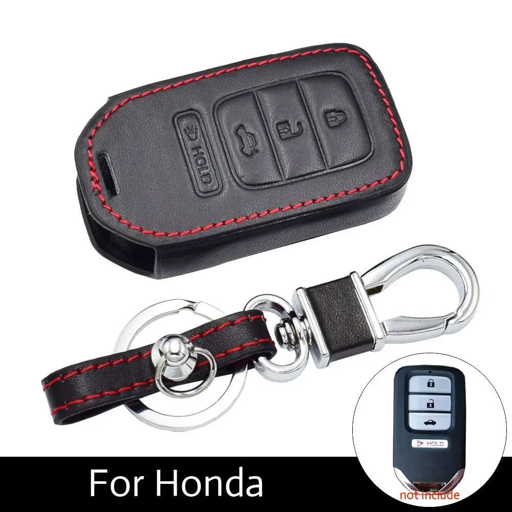 

Leather Car Key Case Keychain Bag Protector Auto Accessories For Honda Crider Accord Civic 4 Buttons Smart Remote Fobs Cover