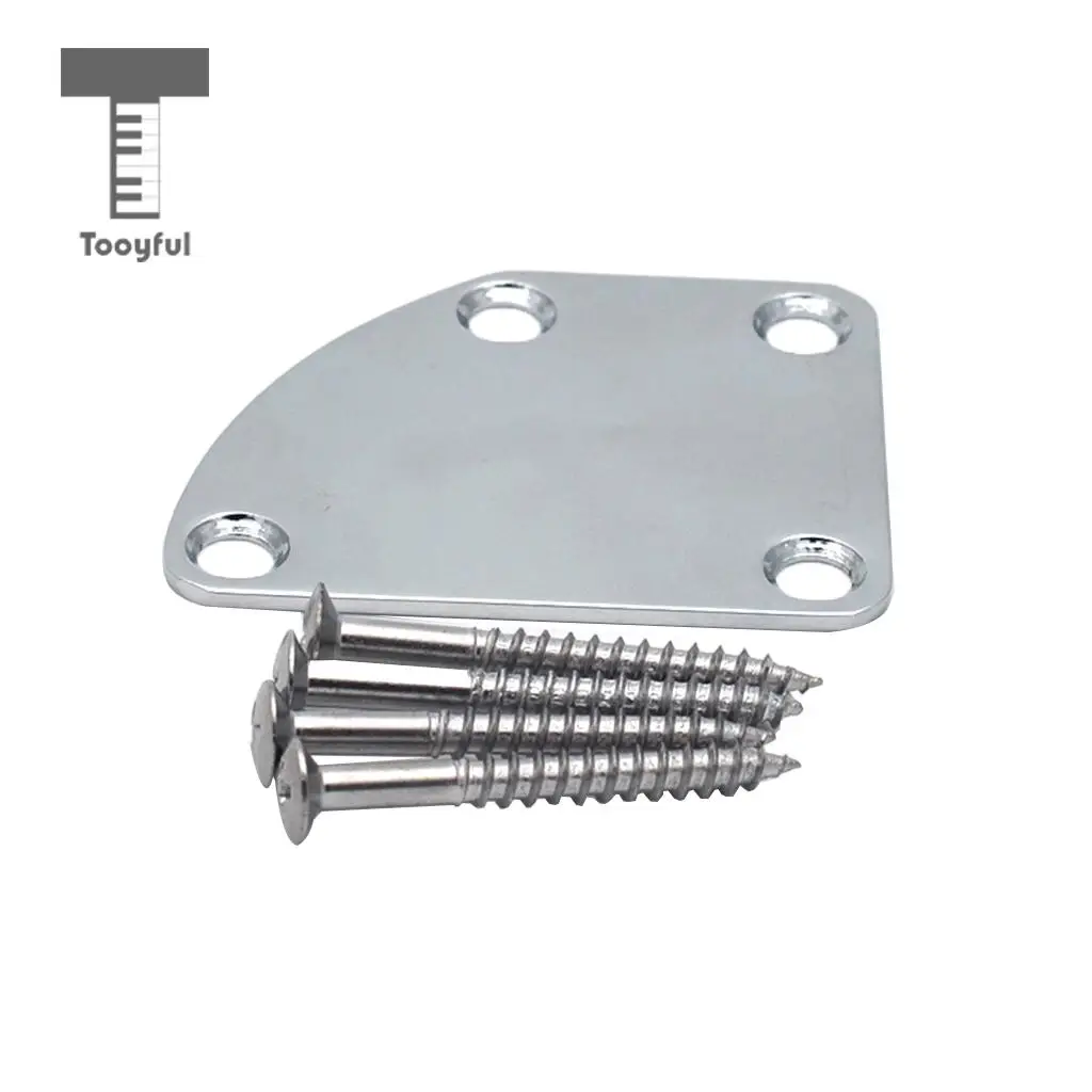 Tooyful Chrome Electric Guitar Neckplate Metal Neck Plate with Screws for Strat Tele Guitar Parts