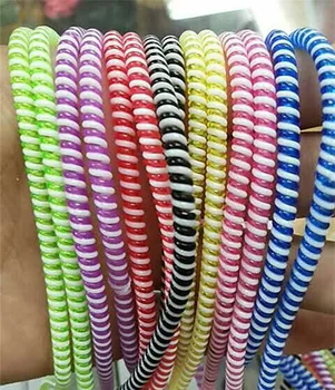 

300pcs/lot 50cm Double Colors Solid Color TPU spiral USB Charger cable cord protector wrap cable winder organizer, Hair ring