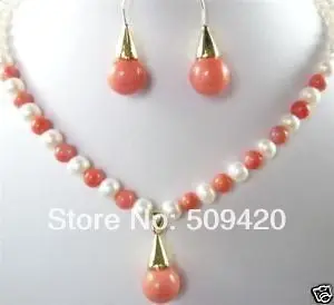 

Free Shipping>>>PINK CORAL WITH WHITE PEARL EARRING NECKLACE ests