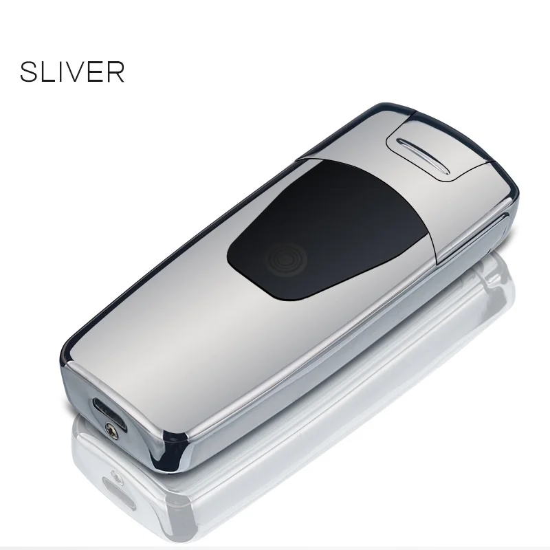 Роскошная электрическая зажигалка с отпечатком пальца, USB перезаряжаемая плазменная дуговая зажигалка, электронные гаджеты encendedor для мужчин - Цвет: Silver
