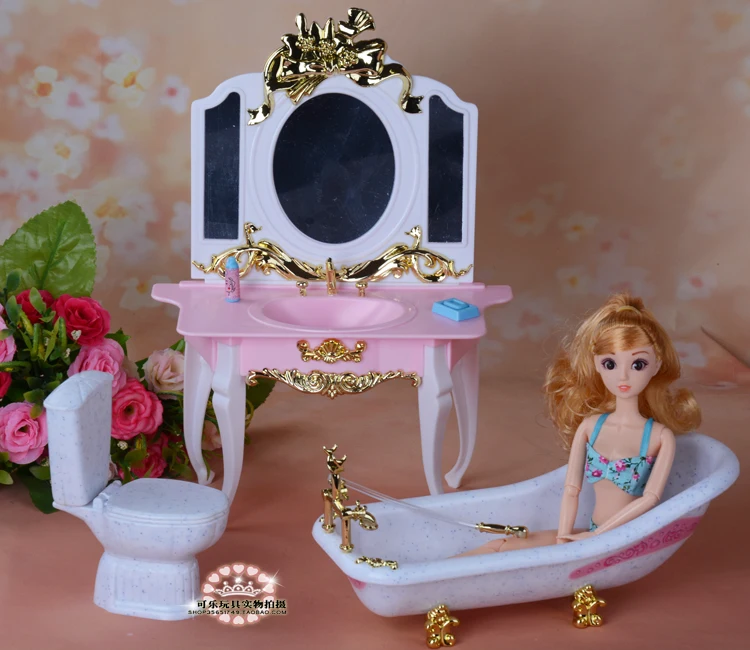 لطيف الأثاث الحمام اللعب مجموعة حوض + مضمد + المرحاض جناح حالة ل دمية باربي 1/6 منزل أفضل دمى هدايا للأطفال