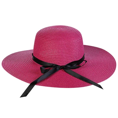 Hot Pink Горячая Распродажа, соломенные шляпы с Круглым Верхом из рафии с широкими полями, летние шляпы от солнца для женщин, пляжные шляпы для отдыха, женские плоские шляпы - Цвет: Hot Pink