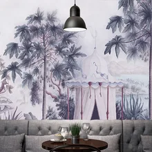 Пользовательские печати DIY ткань и текстильные обои для стен настенная Ретро хлопок и лен для гостиной Европейский пейзаж