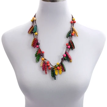 

Chic Fish Bone Wooden Beaded Strand Necklace Wholesale Multicolor Coconut Shell Choker Layered Handmade Knitted Bohemian Jewelry