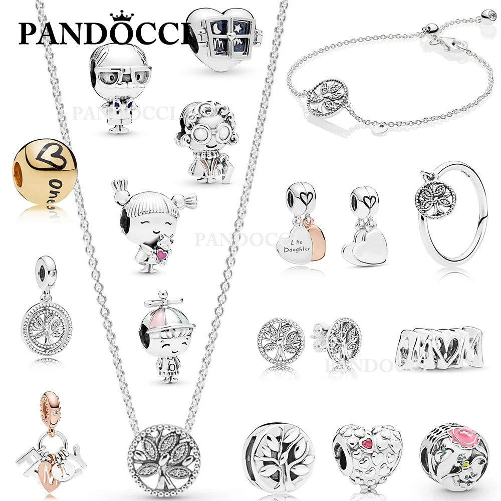 

PANDOCCI 925 Sterling Silver Mother's Day Tree of Life Ring Earrings Necklace Bracelet Love Family Pendant Charm Beads Making
