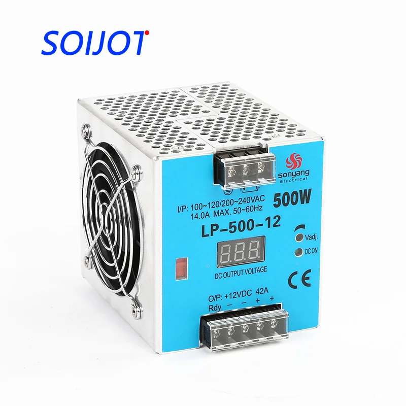 

12V 24V 500W DIN rail Single Output Digital Display Guide Rail Switching power supply 110/220vac LP-500