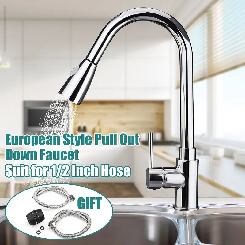 

Chrome Single Handle Pull Out Kitchen Tap Single Hole Handle Swivel 360 Degree Water Mixer Tap Cold And Hot Deck Mount