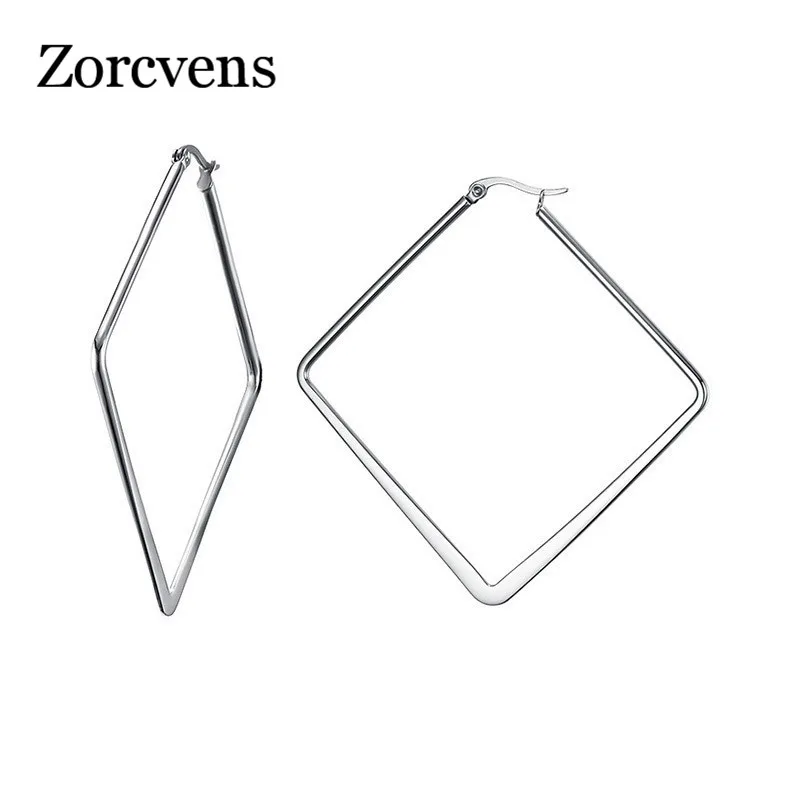 

ZORCVENS Silver Color Big Hoop Earrings Fashion Geometric Stainless Steel Earrings for Women Party Gift Jewelry Brincos