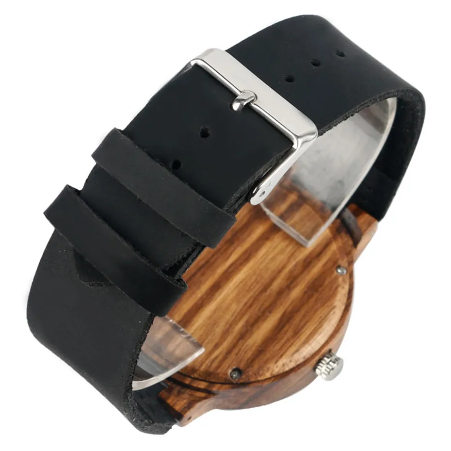 Fashion Blue Wood Quartz Watch Analog Genuine Leather Band Handmade Bamboo Wooden Wristwatch for Men Women Creative Gift Sport Clock (6)