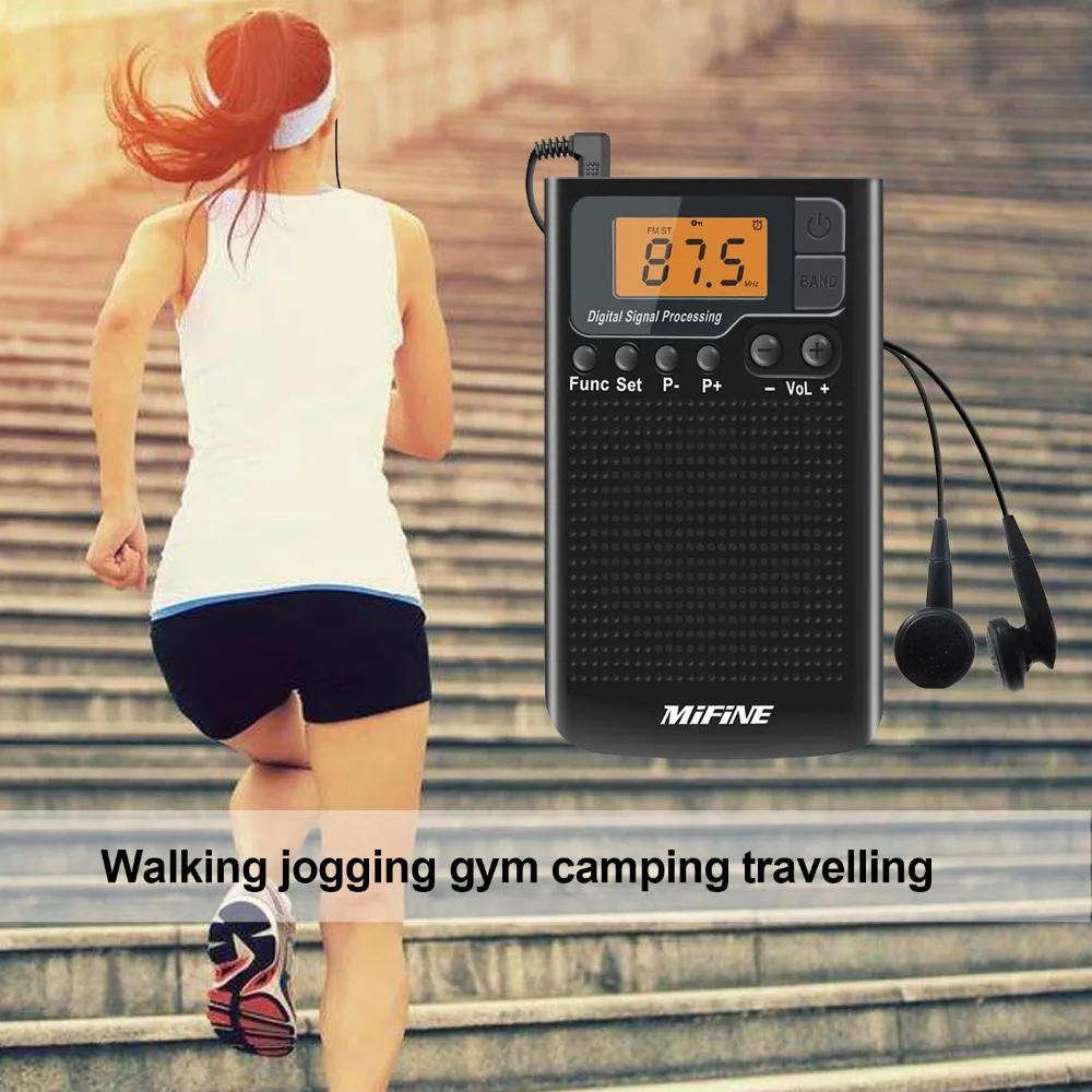 

Portable AM FM Radio Rechargeable- Multifunctional Mini Radio Clear Spesker Music Player Alarm Clock Timer Earphone