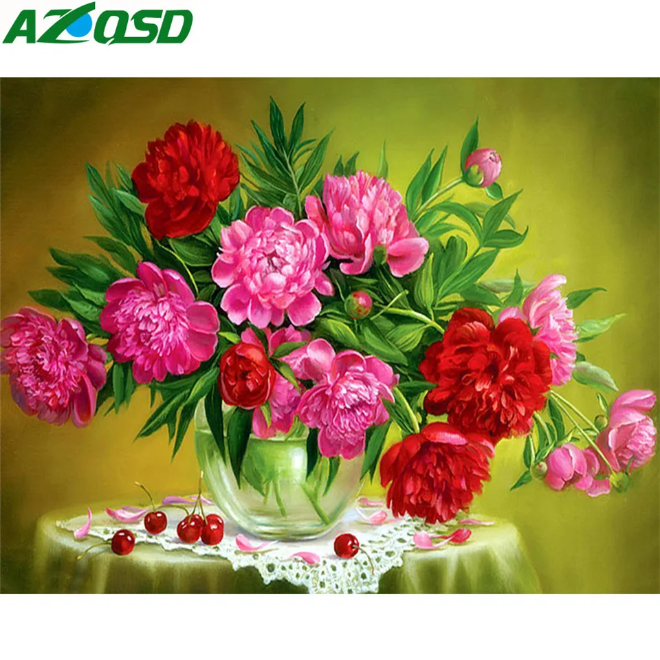 

AZQSD Diamond Painting Flowers Diamond Mosaic Cross Stitch Handmade Picture Of Rhinestones Handicrafts Full Circular Home Decor