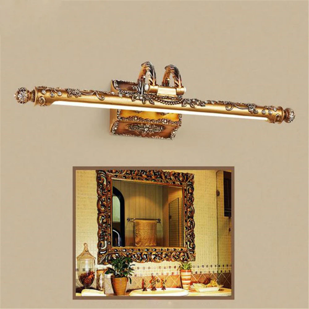 Винтажные длинные светодиоды для зеркал из смолы 7 Вт/9 Вт настенные бра свет для макияжа Косметическая комната гардеробная настенная лампа золото/серебро