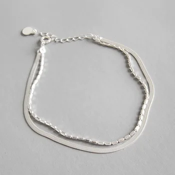 

100% 925 Sterling Silver Bracelet Women 2020 Fashion Double Chain Bracelet Bangles High Quality 925 Silver Jewelry Gifts