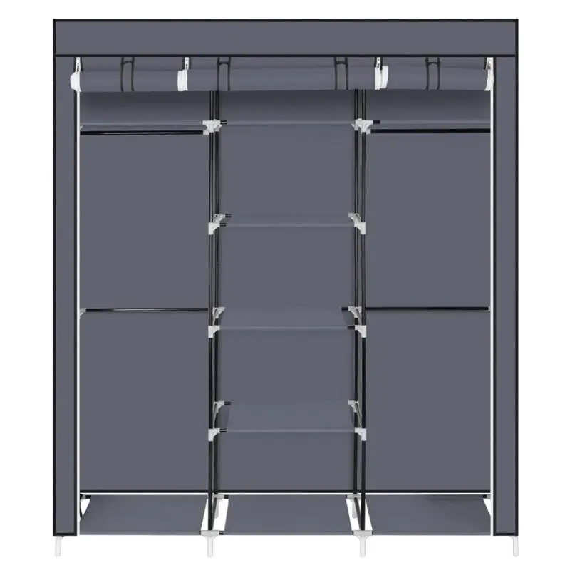 

69" Simple wardrobe fabric cloth closet assembly steel tube portable closet non-woven wardrobe double pole storage cabinet