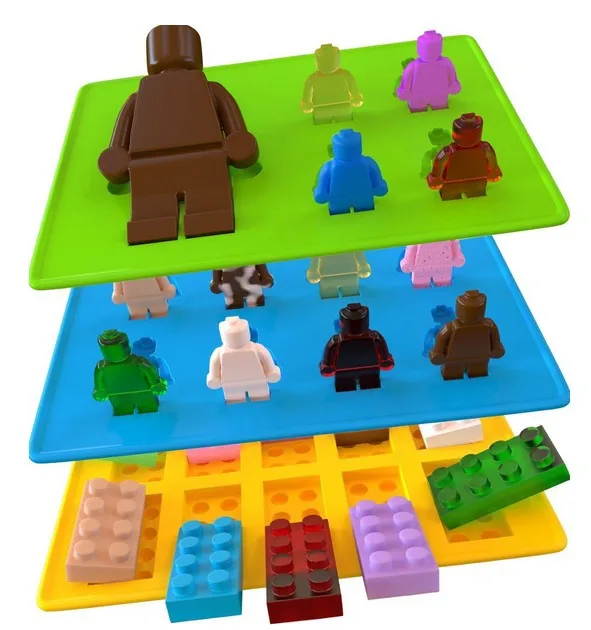 

1PC Silicone Candy Soap Molds&Ice Cube Trays Building Bricks and Little Man Robot Chocolate Strawberry Bar Jello Mold Shapes