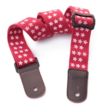 

Longteam cotton+leather five-pointed star pattern shoulder strap with tail nail and Tied rope length 75-125cm width 4cm red