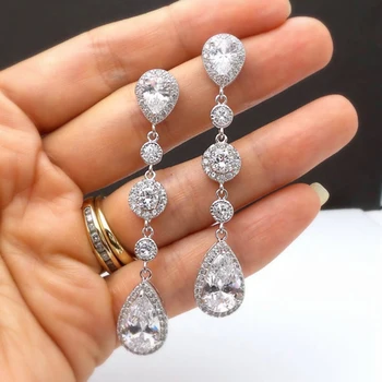 

Luxury Long Earrings For Women Wedding Jewelry Trendy Water Droplets Beads Zircon Earring Pendientes Bijoux