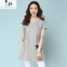 Длинная футболка женская плюс размер хлопок летние топы Новые повседневные женские футболки модные женские топы свободные женские футболки s