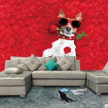 

3D Creative Wallpaper Painting Dog Rose Art Mural removable vinyl pvc poster decals wall stickers Living Room Home Decor