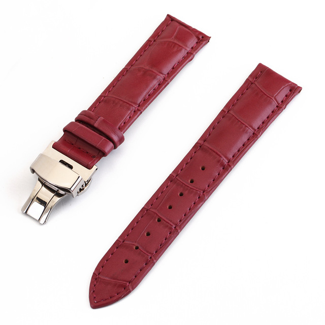 Pattern Watchstrap 12 13 14 15 16 17 18 19 20 21 22 24mm Genuine Leather Watch Band Metal Butterfly Buckle Wrist Belt