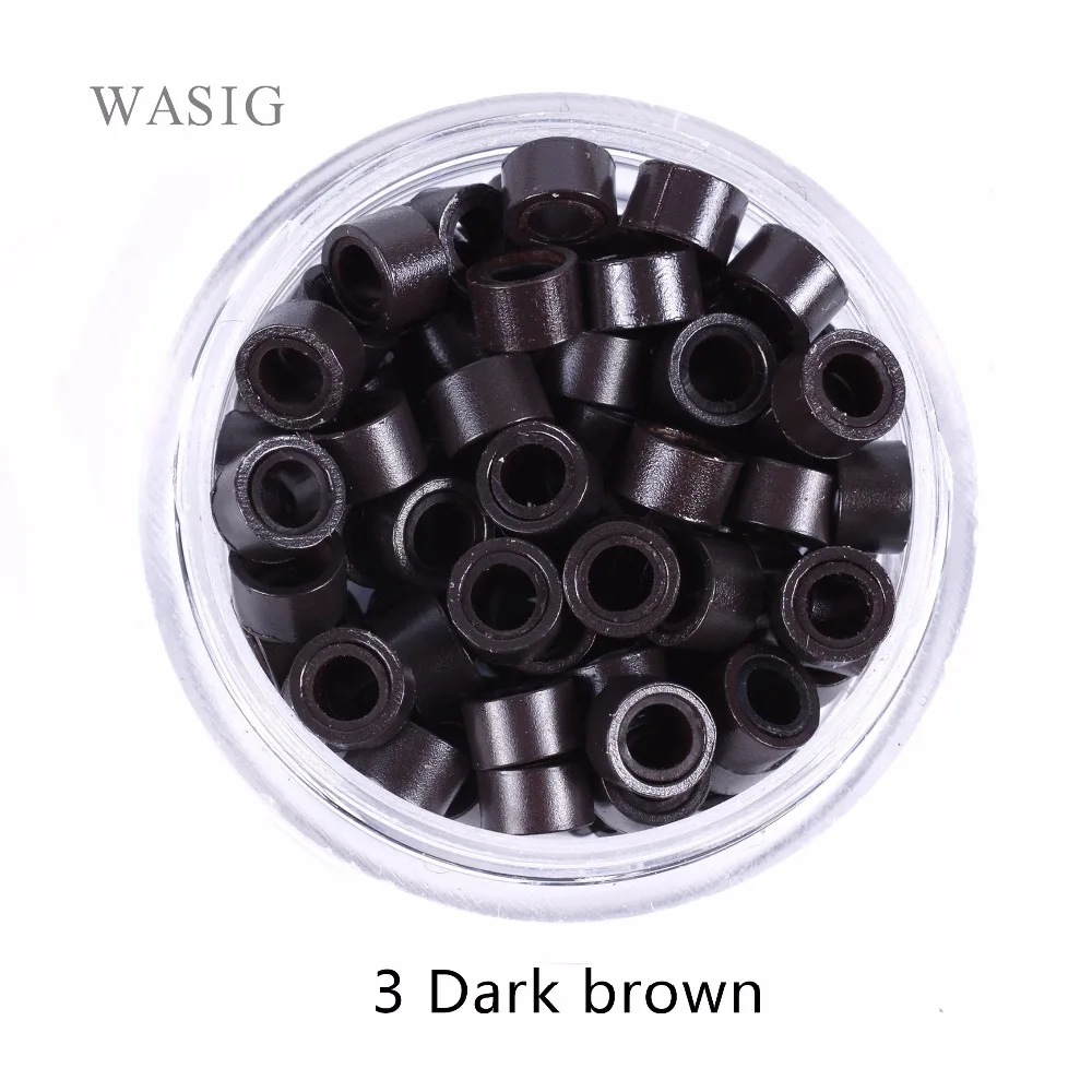 

100pcs 5mm Micro Ring Beads Silicone Bead Link microring for Feather Hair Extension tools 3# dark brown . 9 Colors Optional