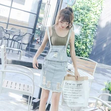 Летний джинсовый сарафан на подтяжках для школьниц, Сексуальная мини-рваная джинсовая юбка, женские джинсовые комбинезоны на подтяжках, юбка для девочек