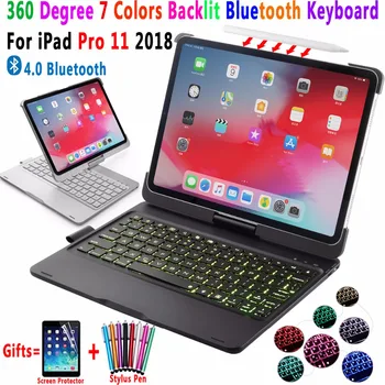 

360Degree Rotating 7Colors Backlit Wireless 4.0 Bluetooth Keyboard Cover for Apple iPad Pro 11 2018 A1980 A1979 A1934 A2013 Case