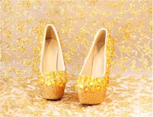 2016 Sping Autumn Gold Rhinestones Women Wedding Shoes High Heel Round Toes Slip -on PU Platform Party Shoes 09wx