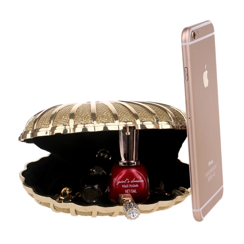 SEKUSA Fashion Hollow Out Style Women Evening Bag Shell Design Diamonds Mixed Candy Color Day Clutch With Chain Shoulder Purse