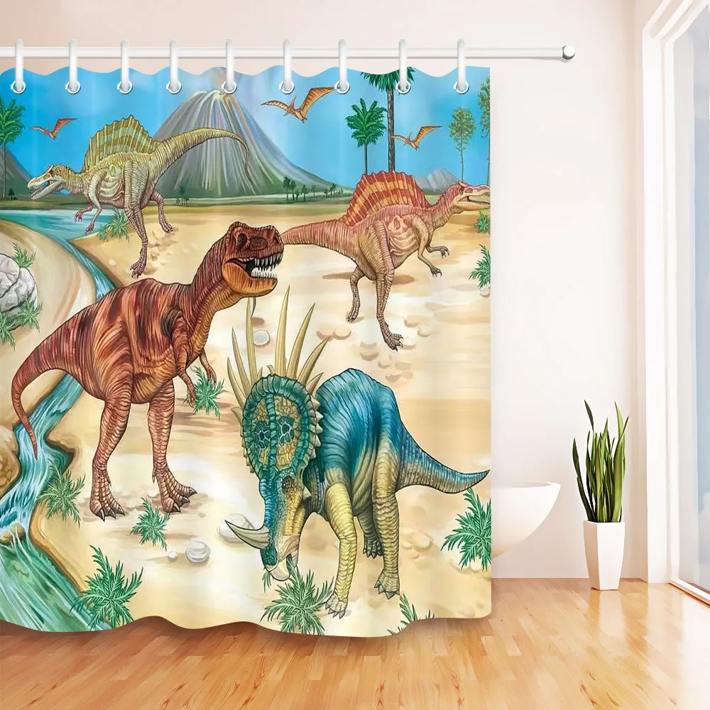 Cartoon Dinosaur Fabric Shower Curtain Waterproof Polyester Bath