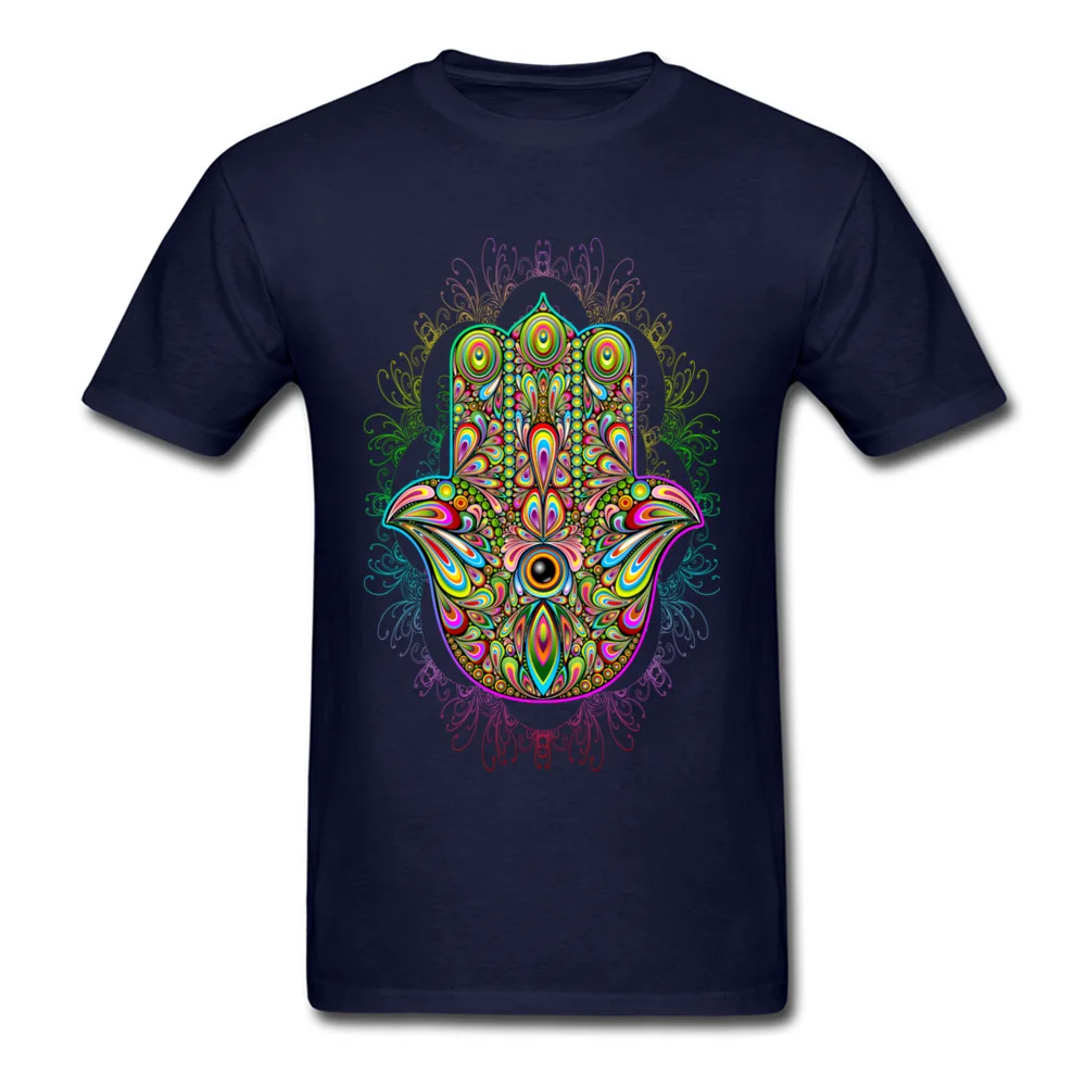 Hamsa Hand Amulet Psychedelic All Cotton Men Short Sleeve Tops & Tees Design NEW YEAR DAY T-Shirt Company Round Neck Tee-Shirts Hamsa Hand Amulet Psychedelic navy