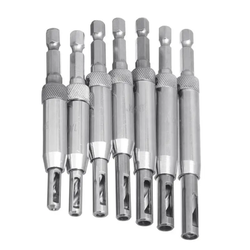 7x HSS Drill Bit Set Self Centering Hinge Hardware Pilot Hole Guides Door Drawer