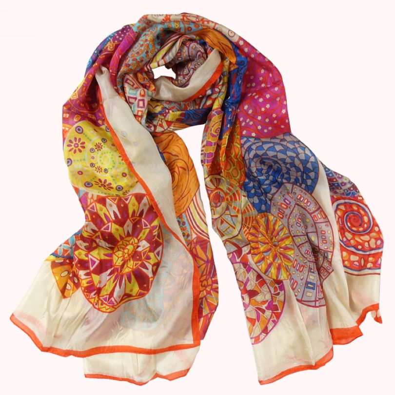 180*110cm Extra Large Women Fashion Yellow Long Silk Scarf ...